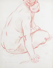 Seated nude Signed Red by Uli Nimptsch, pastel and chalk, offered Jun 2017
