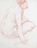 Seated nude Signed Red by Uli Nimptsch, pastel and chalk, offered Jun 2017