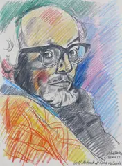 Self-portrait at home in Cupola Signed by John Bratby, Pencil and conte, offered Jun 2017
