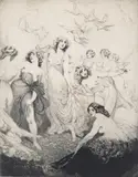 The Dance of Innocence Signed and numbered 42 Etching 21.25 x 16.25cm by Norman Lindsay, Etching, sold Jun 2017
