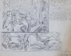 The artist's feet and figures by a cave by the sea Signed by John Bratby, 1949, Pencil, sold Jun 2017