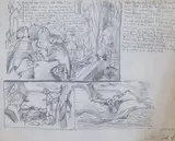 The artist's feet and figures by a cave by the sea Signed by John Bratby, 1949, Pencil, sold Jun 2017