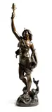 A late 19th century bronze figure of Amphitrite, holding a cornucopia and standing on a dolphin, the base signed 'Capellaro Hors Concours by Charles-Romain Capellaro, bronze, sold Apr 2017