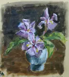 Still life of a vase of flowers by Marianne de Trey, oil on paper, offered Mar 2017