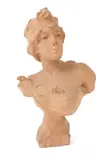 Nymphe, terracotta bust signed and titled in the cast, chips 49cm by Emmanuel Villanis, sculpture, sold Mar 2017