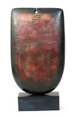 Large Raku Sack Form with keyhole, 2004 on polished slate base, etched signature and date, 69.5cm by Peter Hayes, sculpture, sold Mar 2017