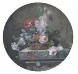 Miniature still life of flowers in a basket on a ledge by Christiaan van Pol, oil, offered Mar 2017