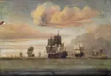 Warships in a calm sea Oil by Charles Brooking, Oil on panel, sold Mar 2017