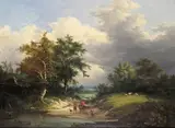 Figures crossing a stream Oil by Edward Williams, Oil on panel, sold Mar 2017