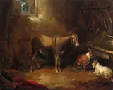 A donkey with goats in a stable Oil on canvas 43 x 53cm; 17 x 21in General condition report Relined, good restored condition by George Morland, Oil on canvas, sold Mar 2017