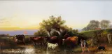 Cattle in a pasture at dusk Signed and dated 1858 Oil on canvas 63.5 x 127cm; 25 x 50in General condition report Good restored condition by Aster R C Corbould, 1858, Oil on canvas, offered Mar 2017
