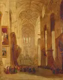 A church interior Oil on canvas 90 x 72cm; 35½ x 28½in Provenance: From the collection of John Newall Esq by John Scarlett Davis, Oil on canvas, sold Mar 2017