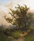 Woodland scene with a woodman and his daughter Signed Oil on canvas 78 x 65cm; 31 x 27in Provenance: Private Collection, Somerset by Pieter Lodewidjk Kluyver, Oil on canvas, sold Mar 2017