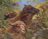 Sheep in a flower meadow Signed Oil on canvas, unframed 50 x 61cm; 19¾ x 24in Provenance: Private Collection, Somerset by Henri-Arthur Bonnefoy, Oil on canvas, unframed, sold Mar 2017