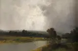 Rain over a river landscape Signed and dated 99; Oil on canvas 40.5 x 61cm; 16 x 24in General condition report Relined, good restored condition by Thomas Henry Gibb, Oil on canvas, sold Mar 2017