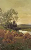 Corn stooks in a river landscape Signed and dated indistinctly Oil on by John Clayton Adams, Oil on canvas, sold Mar 2017