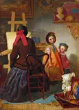 In the Artist~s Studio Oil on canvas 40 x 30cm; 15¾ x 11¾in General condition report Relined, large repair centre, good restored condition by John Myles, Oil on canvas, sold Mar 2017