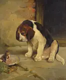 Waiting his turn Signed Oil on canvas 61 x 51cm; 24 x 20in by Lilian Cheviot, Oil on canvas, sold Mar 2017