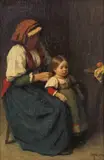 Preparing for school Signed and dated 1874 Oil on canvas 29 x 20cm; 11½ x 8in Provenance: Private Collection, Somerset by David Adolphe Constant Artz, 1874, Oil on canvas, sold Mar 2017