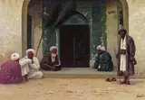 At the door to the mosque Signed Oil by Richard Karlovich Zommer, Oil on canvas, sold Mar 2017