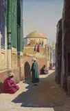 Figures by a mosque Signed Oil by Richard Karlovich Zommer, Oil on canvas, sold Mar 2017