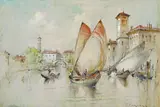 Venetian sailing boats on the canals A pair by F. Ferraro, oil on card, sold Mar 2017