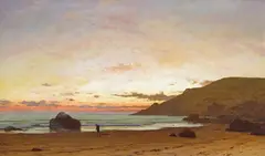 Coastal scene with a man and a dog Signed and dated 1886 Oil by Frederick William Meyer, 1886, Oil on canvas, sold Mar 2017