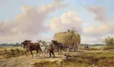 A hay wain in a landscape Signed Oil by Alexis De Leeuw, Oil on canvas, sold Mar 2017