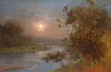 As twilight fades beneath the moon away Signed Oil on by William Playfair Dickson, Oil on canvas, sold Mar 2017