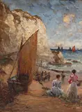 Coastal fishing scene Signed Oil by Davidson Knowles, Oil on board, offered Mar 2017