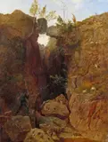 Self portrait of the artist in a rocky landscape Signed Oil by Andrew MacCallum, Oil on canvas, offered Mar 2017
