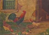 Chickens in a farmyard A pair by E.S. England, oil on canvas, sold Mar 2017