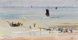 Figures and boats on the coast Signed Oil on card 7 by William Lionel Wyllie, Oil on card, sold Mar 2017