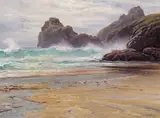 Cornish coast - possibly Kynance Cove Signed and dated 1908 Oil by Frederick Golden Short, 1908, Oil on canvas, sold Mar 2017
