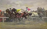 A horse race Signed Oil on canvas 36 x 55cm; 14 x 21½in Provenance: Private Collection, Somerset by Angelo Jank, Oil on canvas, sold Mar 2017