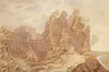 Goodrich Castle on the Wye Signed with a monogram Watercolour over sepia by Anthony Devis, Watercolour over sepia ink, sold Mar 2017