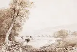 Cattle in an unfinished river landscape Sepia by David Cox Snr. O.W.S., watercolour, sold Mar 2017