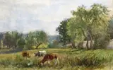 Cattle in a tree-lined meadow Signed with initials Watercolour 27 by Mark Fisher, Watercolour, sold Mar 2017