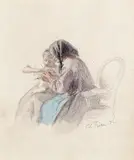 Tying off the stitch Signed and dated ~74 Watercolour by Charles Edouard Frère, Watercolour over pencil, on buff paper, sold Mar 2017