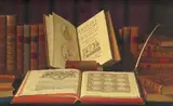 Trompe l~oeil stlll life of antiquarian books with a globe and spectacles by Louis Block, watercolour, sold Mar 2017