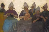 Dutch ladies knitting in traditional dress Signed Watercolour and by Nico Jungmann, Watercolour and bodycolour, offered Mar 2017
