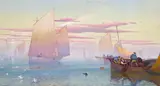Hauling in the nets Signed and numbered 393 6/ Watercolour heightened with bodycolour 36.5 x 68cm General condition report Good condition by James Baker Pyne, Watercolour heightened with bodycolour, sold Mar 2017