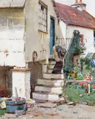 Country cottage steps Signed Watercolour 31.5 x 26cm; 12½ x 10¼in General condition report Good condition by Frank Richards, Watercolour, sold Mar 2017