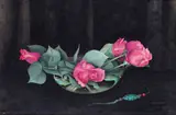 Still life of roses with a Chinese jade by Edward Julius Detmold, Gouache, unframed, sold Mar 2017