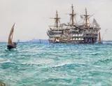 The Old Warship H.M.S by Charles Napier Hemy, 1891, Watercolour, sold Mar 2017