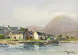 Cottage on a loch, a mountain beyond Signed Watercolour 26 x 35.5cm; 10½ x 14in General condition report One small fox mark in sky otherwise good condition by Wycliffe Egginton, Watercolour, sold Mar 2017