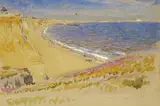 A beach Watercolour over by Albert Goodwin, Watercolour over pencil on buff paper, sold Mar 2017