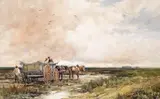 Peat gatherers with a horse and cart in a fenland landscape by Edmund Morison Wimperis, Watercolour, offered Mar 2017