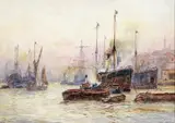 On the Thames at Blackwall Signed and inscribed Blackwall, London Watercolour 25 x 35cm; 10 x 13¾in by Frederick William Scarborough, Watercolour, sold Mar 2017