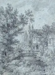 The Dimity House in Regent~s Park by Thomas Hearne, Pencil on blue/grey paper, sold Mar 2017
